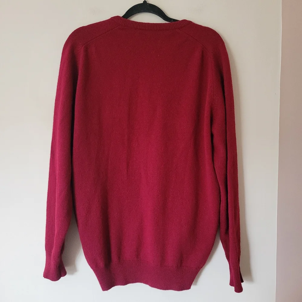 Vintage Pringle of Scotland Wool Deep Red Logo Crest V-neck Knit Sweater - Picture 2 of 7